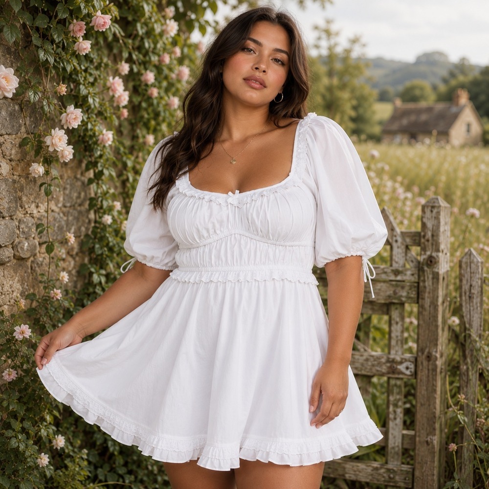 For Love & Lemons Milkmaid Mini Dress Ss S White Cottage Coquette Puff Sleeve